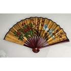 Vintage Hand Painted Gold Hand Folding Fan Bird Floral Asian Oriental Wooden
