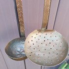 Vintage Antique Copper Ladle Strainer Hand Hammered Decorated Primitive Rustic