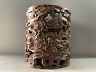 Collection Chinese Old Bamboo Carved Exquisite Dragon Brush Pot Antique Decor