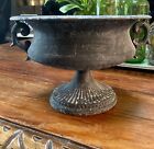 Antique Patina French Metal Iron Pedestal Pot Urn Planter With Handles 12 25  D