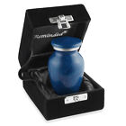 Small Mini Keepsake Cremation Urn For Human Ashes  Blue With Velvet Case