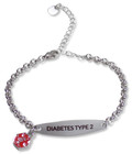 Medical Alert Id Bracelet - Diabetes Type 1 Or Type 2 - Stainless Steel Chain