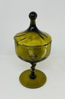 Mcm Vintage Green Empoli Apothecary Jar Glass W lid Candy Dish Twist Stem