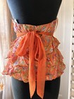 Angie Maternity S Orange Floral Ruffle Halter V-neck Tie Back Blouse