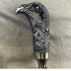 Vintage Black Umbrella W  Silver Eagle Handle Walking Stick Heavy 