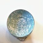 Vintage Green White Enamel Metal Colander Spotted Pattern With Handles 