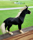 Vintage Black Horse Sculpture Figurine     Real Rabbit Fur  Detaled