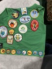 Vtg 80s Girl Scout Vest Small With Patches Pins Green Smock Made In Usa