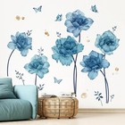 Wondever Large Blue Flowers Wall Stickers Peony Floral Plants Butterfly Peel    