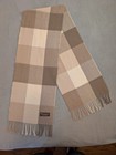 100  Cashmere Scarf Scotland Plaid Beige Check 64x12 Soft Fringe Luxury