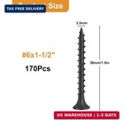 Vgbuy 170pcs  6    1-1 2 Inch Drywall Screws  Black Wood Screws  Coarse Thread Sh