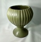 Vintage Matte Green Floraline Usa Pedestal Pottery Planter Vase  407
