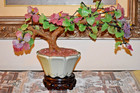 16  Vintage Bonsai Peony Peking Glass jade Tree In  Octagon Celadon Bowl W base