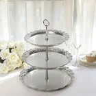 15 In Metallic Silver 3 Tier Plastic Cupcake Stand Round Dessert Display Tower
