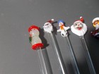 7 Vintage Glass Christmas Winter Holiday Swizzle Sticks 8   Santa Snowmen More