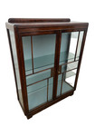 Art Deco China Cabinet Curio Locking Double Door Two Glass Shelves Oak