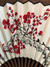 Vintage Chinese Folding Fan Handheld Bamboo Handpainted Cherry Blossom W Box