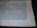 Vintage Hankie Madeira White Linen Lily Of The Valley Pink Embroidered Accent