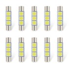 10 Pcs T6 Car Led Visor Light  28mm 12v 5050-3smd Flat Head Dual Tip Vanity