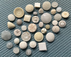 37 Antique Vintage White Glass Buttons - All Different - Old Lot