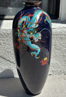 Antique Japanese Meiji Period Ginbari Cloisonne Enamel Dragon 25  Floor Vase