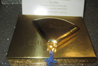 Estee Lauder 2003 Japanese Tsuru Fan  Lucidity Vintage Powder Compact Engraved