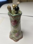 Antique Hand Painted Nippon Hat Pin Holder With Beautiful Lot Of Hat Pins