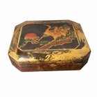 Antique Meiji Era Japanese Lacquer Large Trinket Box  Crane   Sunset  5 7 8  W