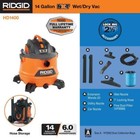 Ridgid Vacuum W  Fine Dust Filter Locking Hose Accessories 14-gallon 6 0-peak