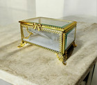 Antique Style  Beveled Glass Footed Jewelry Dresser Trinket Box New   