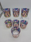 Vintage Georges Briard Rocks Glasses Set Of 7 Stained Glass Floral Gold Mcm
