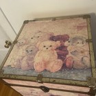 Vintage Teddy Bear Toy Box Storage Chest Cube Box Wooden Trunk Rare