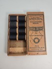 Gardiner Hall Jr  Co  Antique Cotton Black Sewing Thread Box   Wooden Spools 
