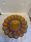 Vintage Indiana Glass Deviled Egg Plate Amber Carnival Glass Iridescent Hobnail