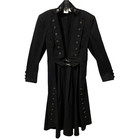 Kristi Smart Designer Goth Steampunk Pirate Black Frock Coat Silver Trim