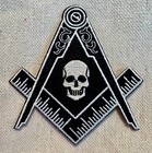 Black Masonic Skull Logo Embroidered Patch Freemason Square Compass Mason