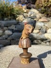 Antique Anri Hand Carved Painted Wood Bead Neck Fabric Bottle Stopper Cork Man