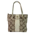 Coach Gold Tan Signature Stripe Logo Bag Purse Tote Satchel Shoulder Bag New