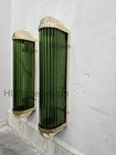 Pair Art Deco Green Glass   Brass Wall Sconce Lights   Vintage Style Fixture