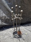 5 Piece Antique Victorian Style Fireplace Tool Cast Iron Stand Set Heavy
