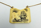 Caco Johnston Marked Gold 14k Necklace Scrimshaw Sailing Ship Maui Hawaii 15 
