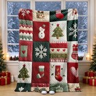 Christmas Fleece Throw Blanket Vintage Patchwork Print Soft Xmas Sofa Bed Gift