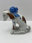 Vintage Blue Spot Blue Bow Dog Figurine Set Made In Japan Porcelain 4    And 2 5   
