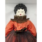 Vintage Mark Farmer Signed Porcelain China Head Doll 14  Lace Orange Dress read