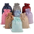 25-100 Pcs Wedding Burlap Bags Linen Jewelry Pouches Jute Hessian Gift Bag Favor