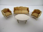 Vintage Lundby Dollhouse Living Room Set Yellow Striped Furniture 1970s