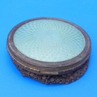 Vintage Compact Guilloche Enamel Powder Box With Metal Mesh   Blush Antique