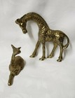 Vintage Set Of Two Small Solid Brass Giraffes Mommy   Baby 