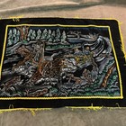 Vintage Painted Black Velvet Glittery Pillowcase Sleigh Scene With Foxes Horses