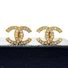 Chanel Cc Logo Coco Mark Vintage Earrings Gold Rhinestone Clipon Authentic Japan